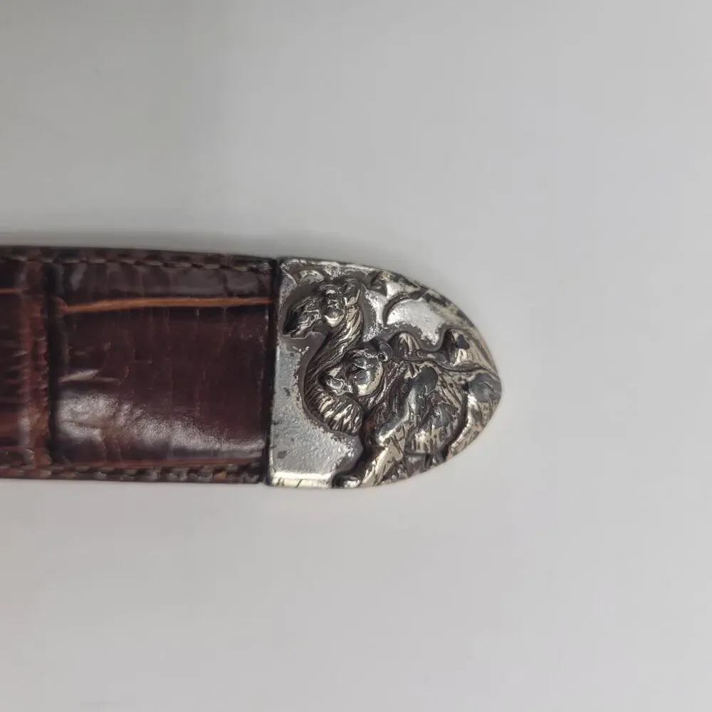 VTG Brighton Belt Sml Brown Leather Croc Embossed Noah's Ark Western 90s Cowgirl